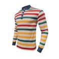 thumbnail image 4 of WTOBBY Men's Fashion Casual Long Sleeve Shirt with Striped V-Neck Design, Colorful Blouse Style Top for Versatile and Layered Outfits,Yellow L, 4 of 7
