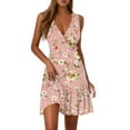 thumbnail image 2 of Women's Sleeveless Dresses Floral Print Beach Sundress Summer Floral Dress V Neck Ruffle Hem Pleated Dress, 2 of 4