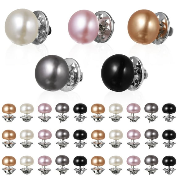 Pawsdot Women Shirt Brooch Pins 25pcs Pearl Cover Up Button Safety Brooches No Sew Metal Tie Tacks Clips for Clothing and Dress Decoration