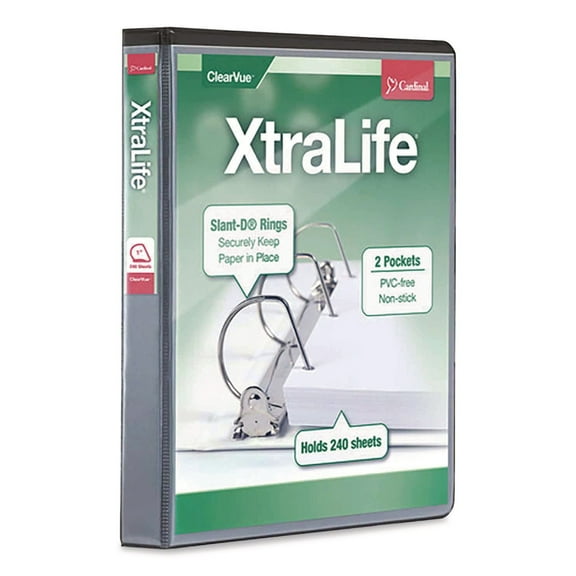 Cardinal XtraLife ClearVue Non-Stick Locking Slant-D Binder, 1" Cap, 11 x 8 1/2, Black