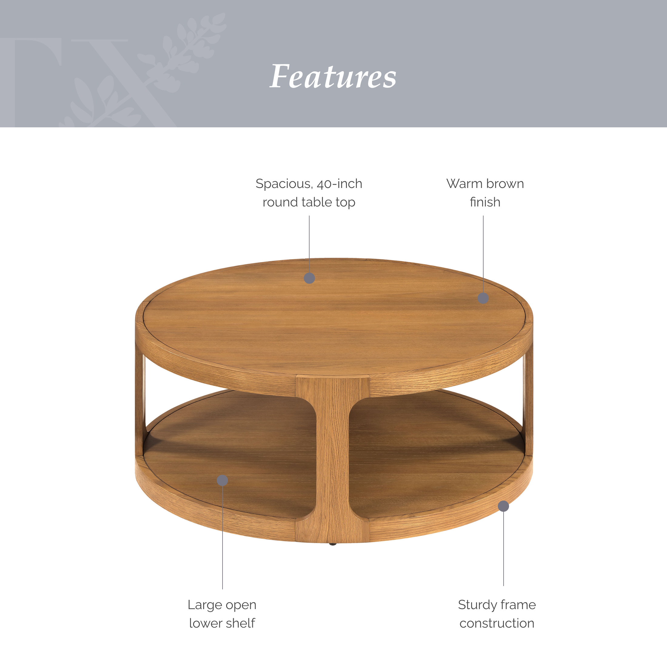 My Texas House Haven Round Coffee Table, Warm Brown photo 3