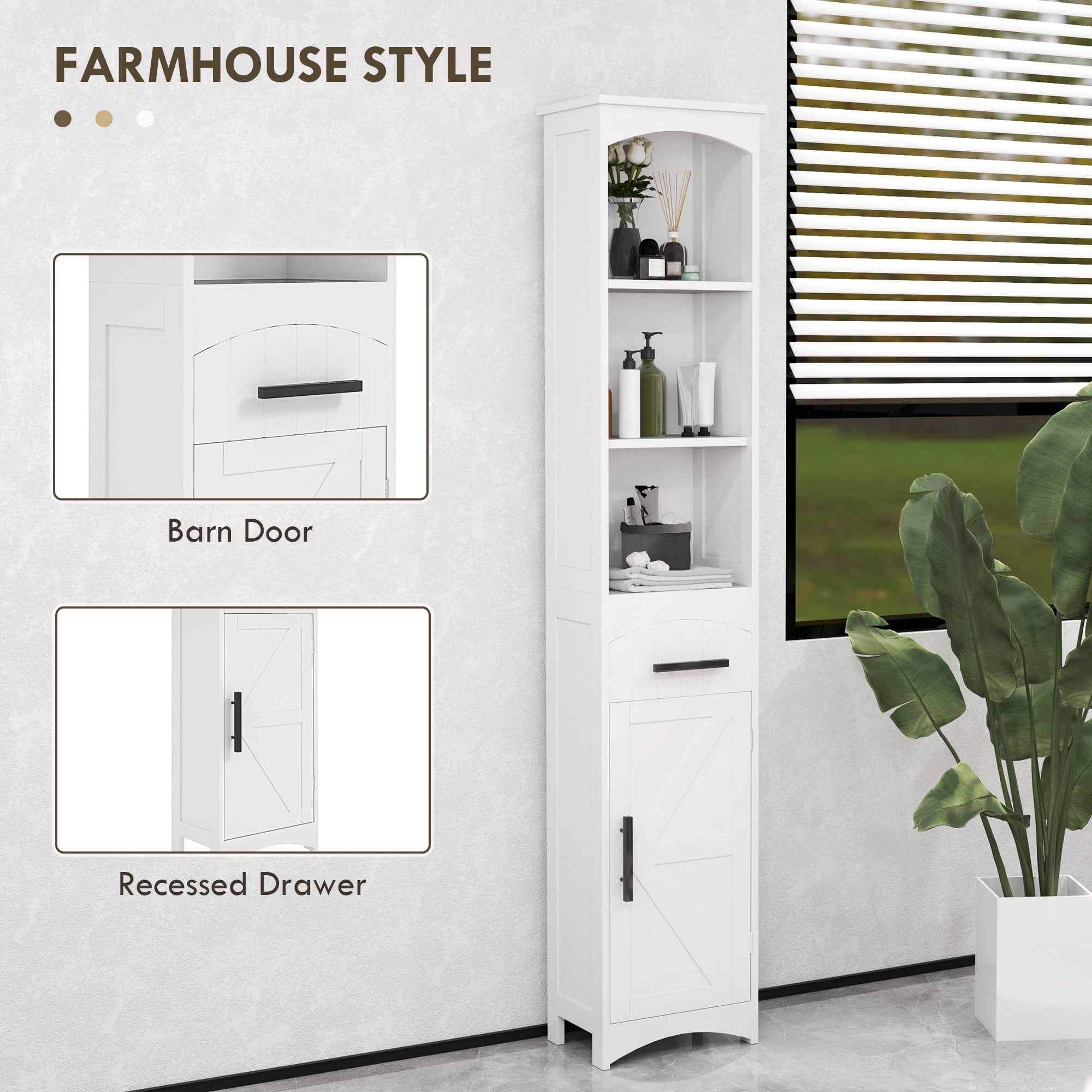 Farmhouse Tall Bathroom Storage Cabinet Linen Cabinet with Barn Door, White