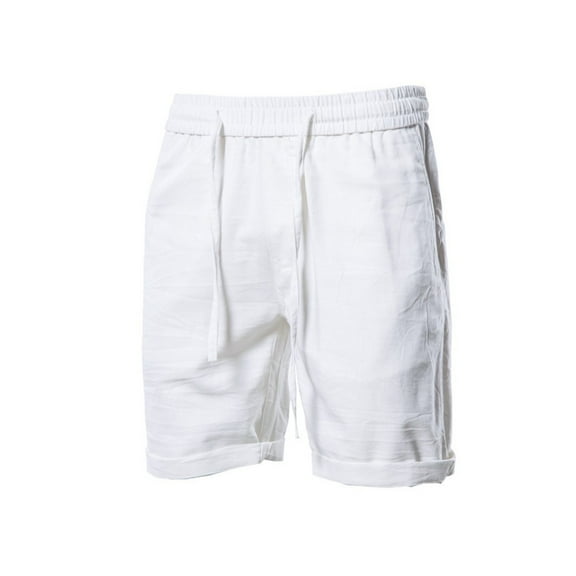 Diufon Plus Size Mens Shorts Elastic Waist Drawstring Lounge Shorts Solid Color Cotton Linen Shorts