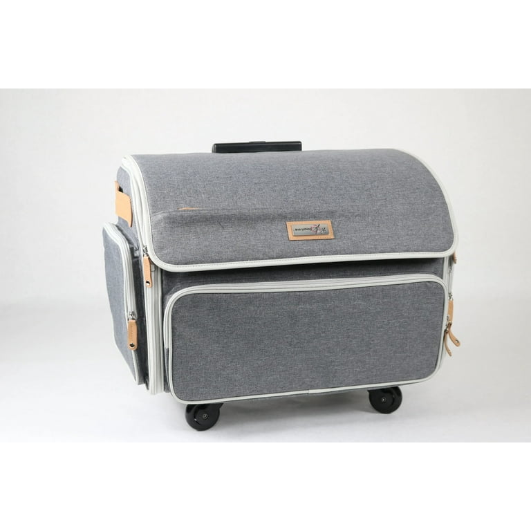 XL 4 Wheel Collapsible Deluxe Rolling Sewing Machine Storage Case, Grey &  White