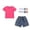 AA-Hot Pink, variant on Kids Clothes 3 Piece Denim Sets Solid Color Short Sleeve Shirts Jean Shorts Matching Knee High Socks Outfits White 3 Years