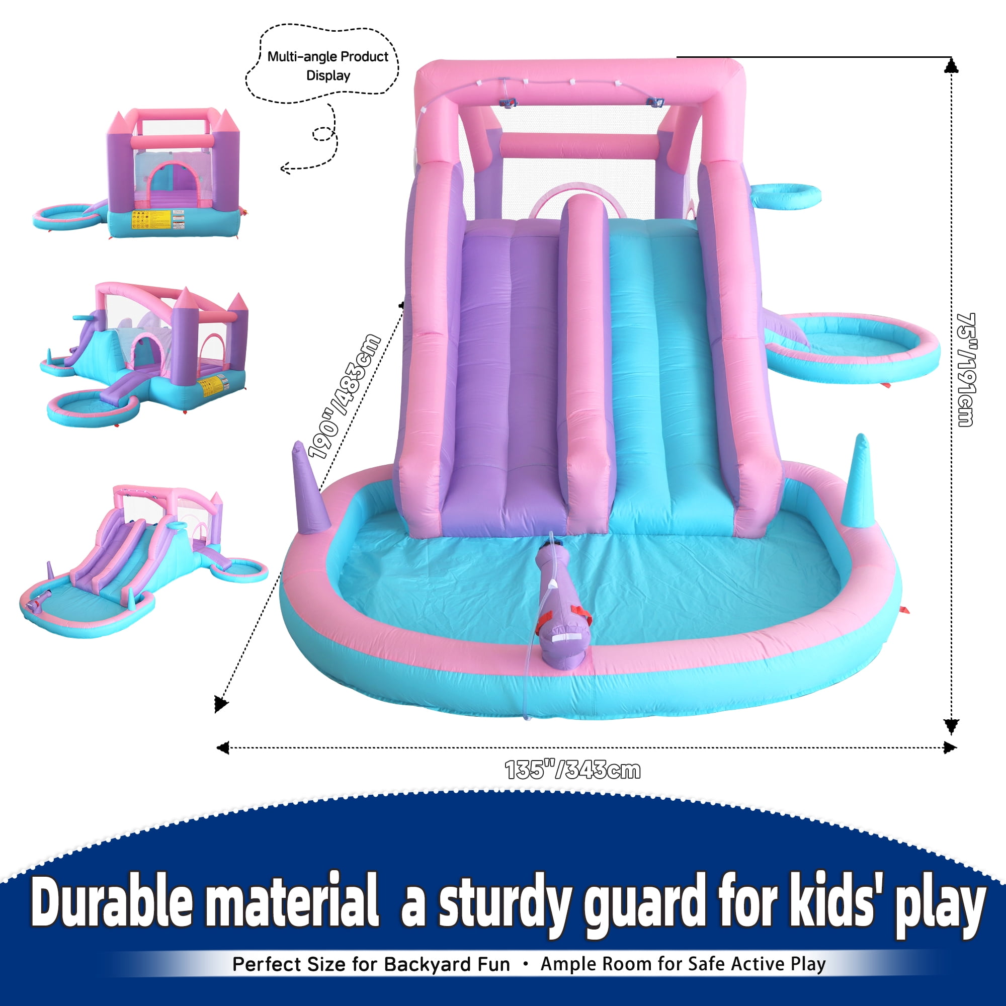 Anypool Inflatable Water Slide Bounce House 9-in-1 Backyard Water Park Double Racing Slides Splash Pool Ages 3-8
