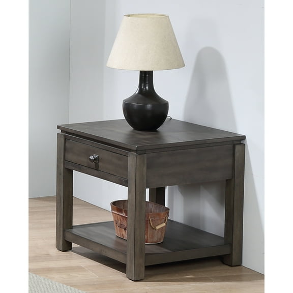 Sunset Trading Shades of Gray Wood End Table with Drawer and Shelf in Gray