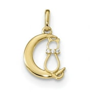 COUTURE JEWELERS Finest Gold 14K Yellow Gold Childrens CZ Cat & Moon Pendant