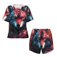 thumbnail image 2 of Yiaed Red Flame Wolf Head Print Short Sleeve Pajama Sets for Women Casual Crew Neck 2 Piece Lounge Sets Women's Short-Sleeved Pajama-XX-Large, 2 of 5