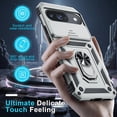 thumbnail image 2 of KOMI Case Compatible with Google Pixel 9/9 Pro Built in Slide Camera Lens Cover+Screen Protector+Finger Ring Holder Kickstand,Heavy Duty Shockproof Full Body Protective Phone Cover, Silver, 2 of 5