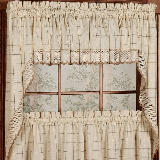 Adirondack Cotton Kitchen Window Curtains Toast 38" Swag Pair