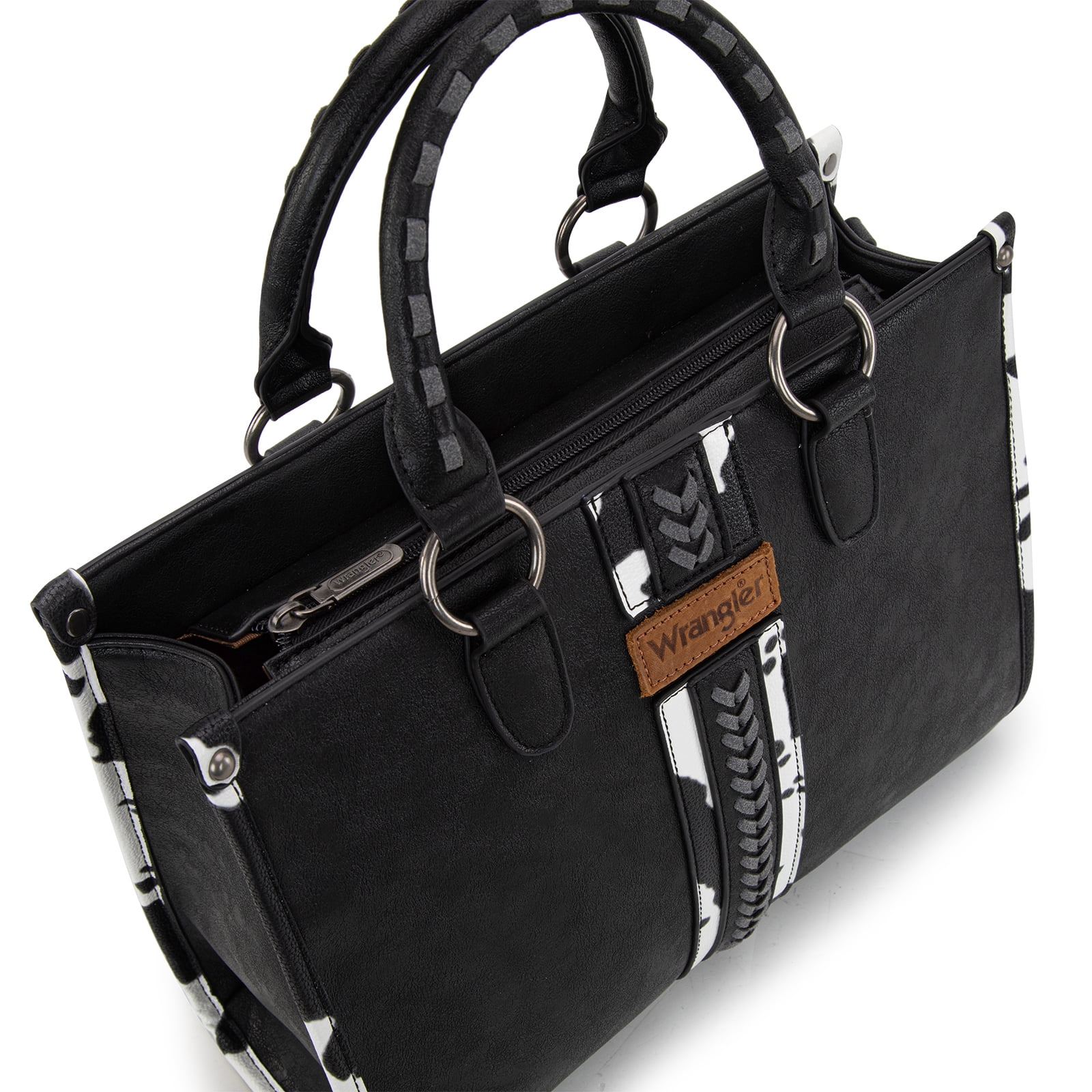 Wrangler Cow Print Tote Bag for Women Western Purse Boho Top Handle Satchel Handbag, Cow-Black