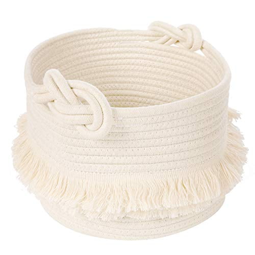 Peyan Hand-woven Cotton Rope Tassel Storage Baskets Toys Laundry Organization Decor Cotton Storage Container Baby Bins for Diapers Towels Nursery Blankets 