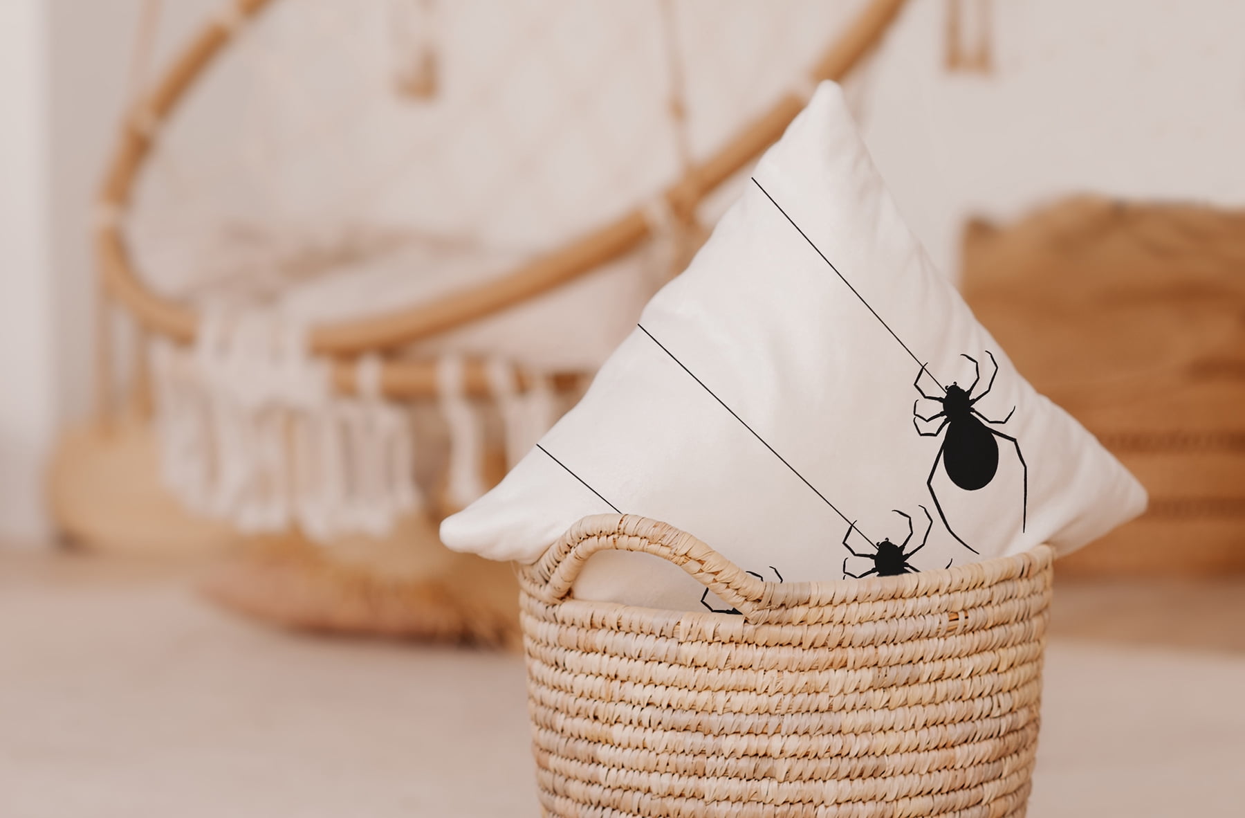 16" x 16" Simply Daisy Hanging Spiders Halloween Polyester Accent Pillow, White Qty 1