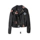 thumbnail image 2 of Chaqueta bordada con Estampado Floral Sonducket abrigo con cremallera para mujer manga de motorista Negro S AP019009-01, 2 of 6