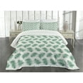thumbnail image 3 of Ambesonne Green Quilted Bedspread Set 3 Pcs, Watercolor Tropical Palm, Queen Size, Forest Green White, 3 of 5