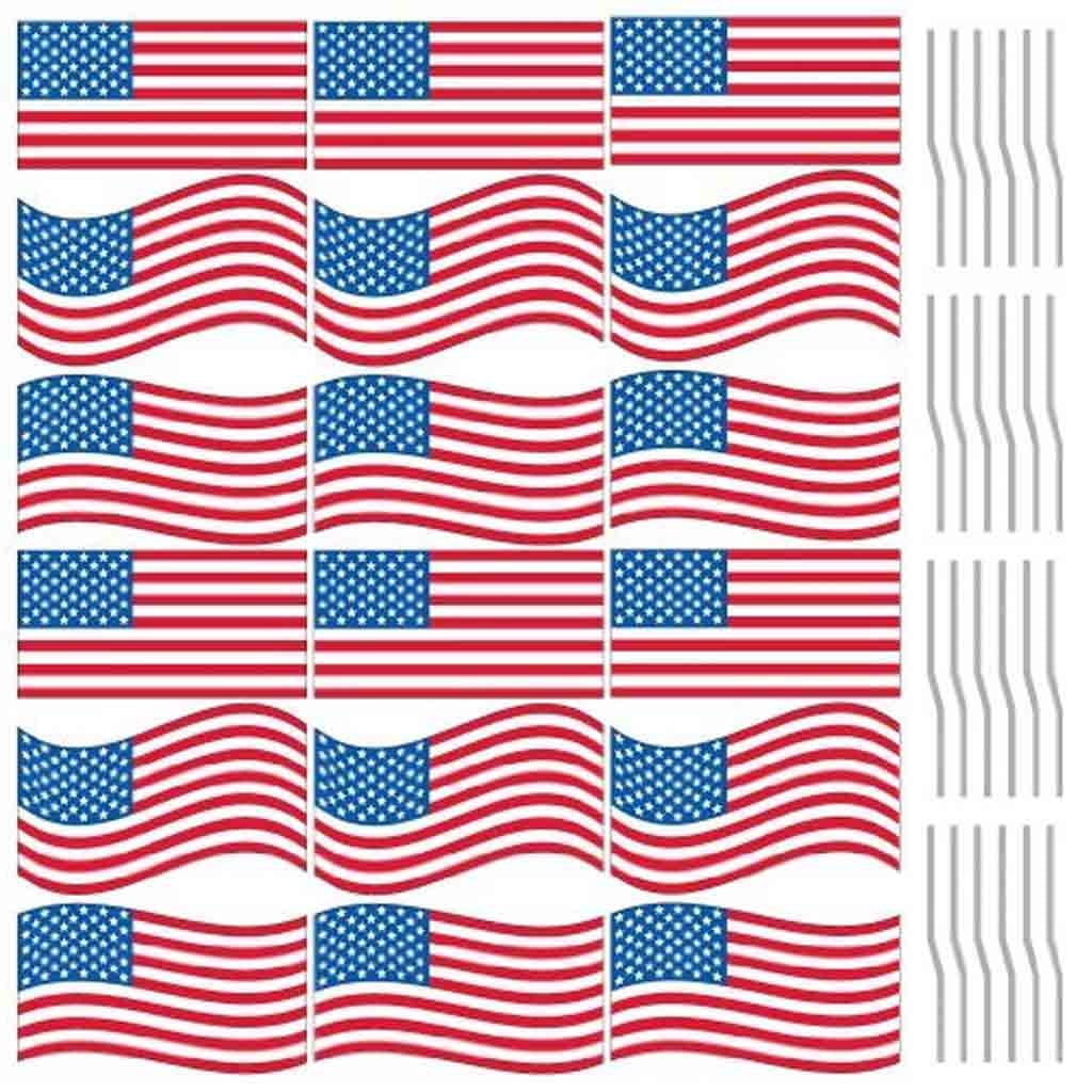 Fourth of July - Flag Pathway Markers - Corrugated Plastic Flags - Patriotic Yard Decorations - 18 Count