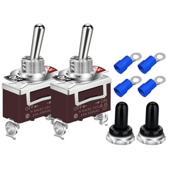 Waterproof Toggle Switch 12V DC 30A Heavy Duty 2 Pin ON Off SPST with Weatherproof Boot Cap Cover for Auto Car Marine Boat -2 Pack