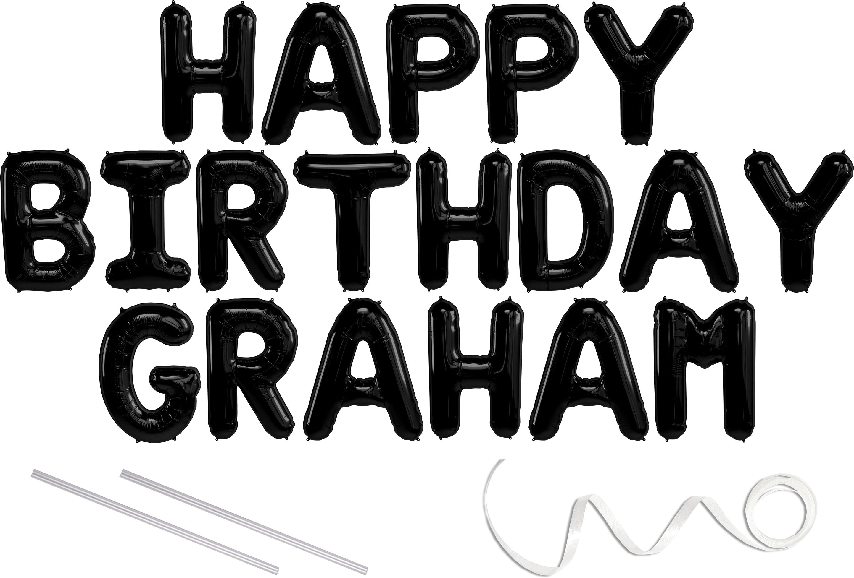 Graham, Happy Birthday Mylar Balloon Banner - Black - 16 Inch Letters ...