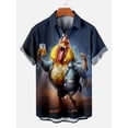 thumbnail image 2 of Camisa informal de manga corta con cuello vuelto y estampado 3D de gallo divertido de Hawaii para playa 2024, camisa holgada de verano para niños, 2 of 5