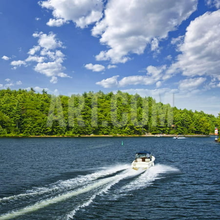 Motorboat on Summer Lake in Georgian Bay, Ontario, Canada Print Wall Art By
