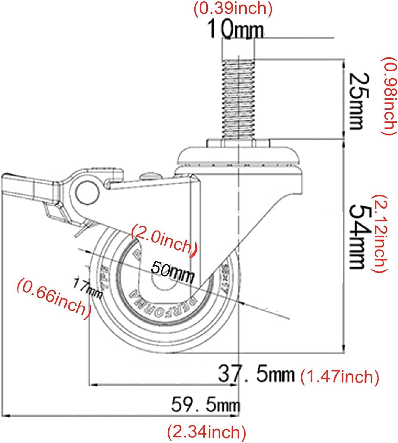 Gamvdout Furniture Casters with Brake 360 Degree Rotating Threaded Stem Caster Wheel M8/M10 for Office Chair Screws Mute I