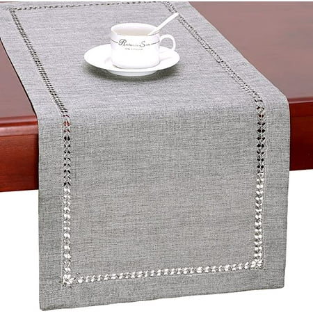 

HFDD Handmade Hemstitch Gray Dining Table Runner Or Dresser Scarf Rectangular