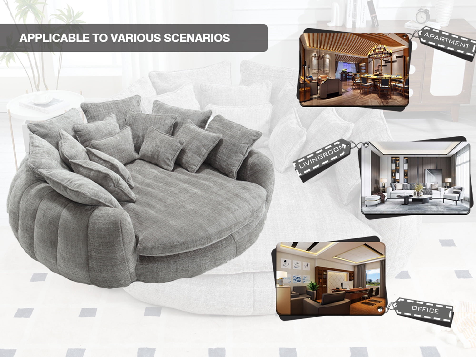 litvz 81.1in extra wide round boneless sofa oversized round chaise lounge comfy with 14 pillows for living room
