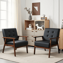 LAZZO Mid-Century Retro Modern Accent Chair Wooden Arm, Black - 2PCS