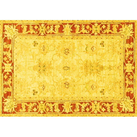 Ahgly Company Machine Washable Indoor Rectangle Persian Yellow Traditional Area Rugs, 2' x 4'