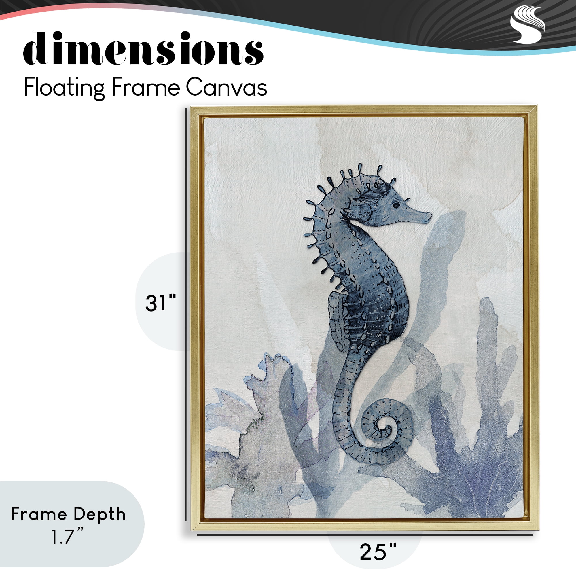 Stupell Industries Seahorse & Seaweed Impressions Gold Framed Floater Canvas Wall Art, design by Susan Jill