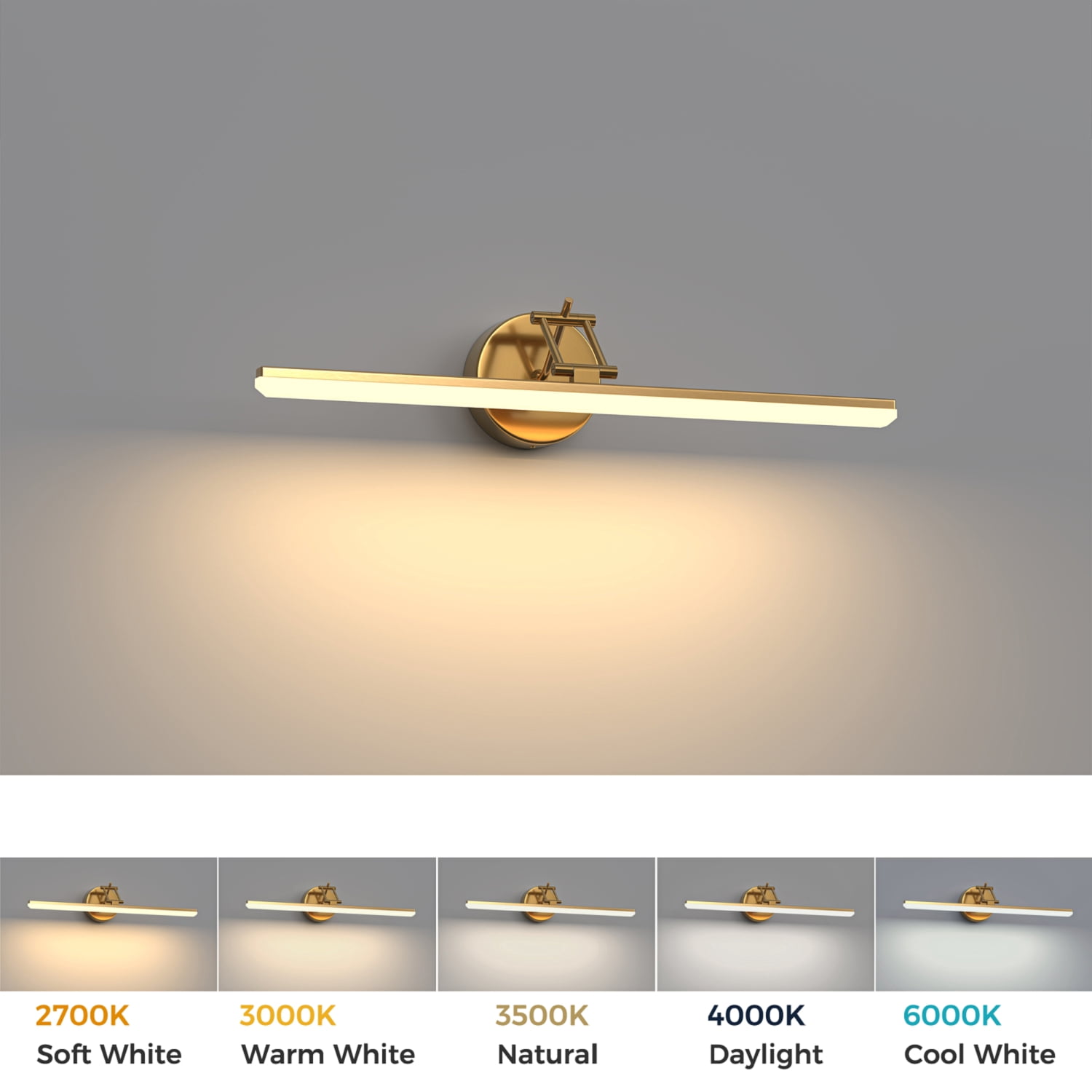YANSUN 22.9 in Gold Modern Extendable Vanity Light Bar with 5-Color Temperatures, Dimmable, for Bathroom, Bedroom Mirror
