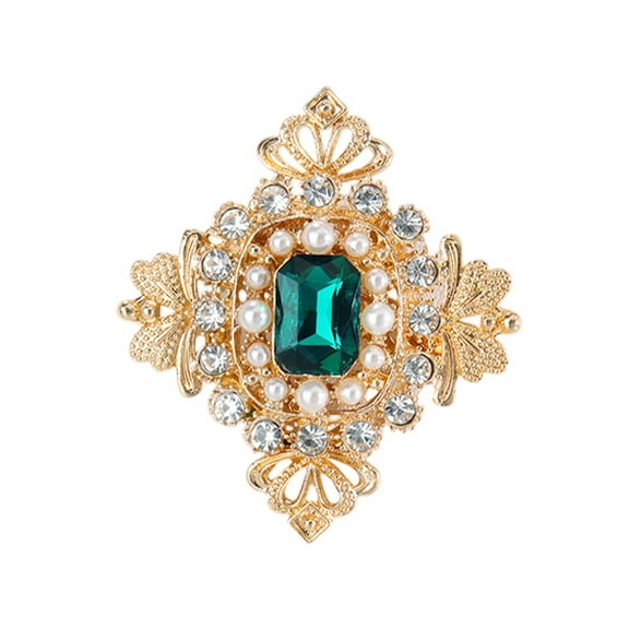 Vintage Emerald Brooch Pin – Pearls & Rhinestones Lapel Pin for Clothes, Sweaters, Shirts, Backpacks, Jewelry Accessories, Gift for Women