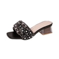 thumbnail image 1 of Zapatillas de mujer de gran tamaño, ropa de calle, estilo veraniego, tacón grueso de perla, estilo de tacón alto de una sola pierna, sandalias con lazo y diamantes de imitación, 1 of 6