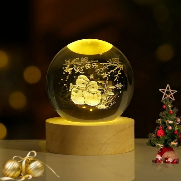 InnotechSC 3D Christmas Snowman en Bola de Cristal de 60 Mm con Grabado Láser, Decoración Del Hogar con Base de Luz de Madera