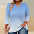 thumbnail image 2 of YUGYXL Plus Size Tshirts for Women 3/4 Sleeve Tshirts Gradient Color Baggy Shirts Casual V Neck Comfy Blouses Tops Dressy Lightweight Tees Light Blue XXXXXL, 2 of 5