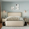 thumbnail image 4 of King Size Metal Bed Frame with Curved Upholstered Headboard and Footboard, King Modern Platform Bed with 4 Storage Drawers, Heavy Duty Metal Slats, No Box Spring Needed, Beige, 4 of 9