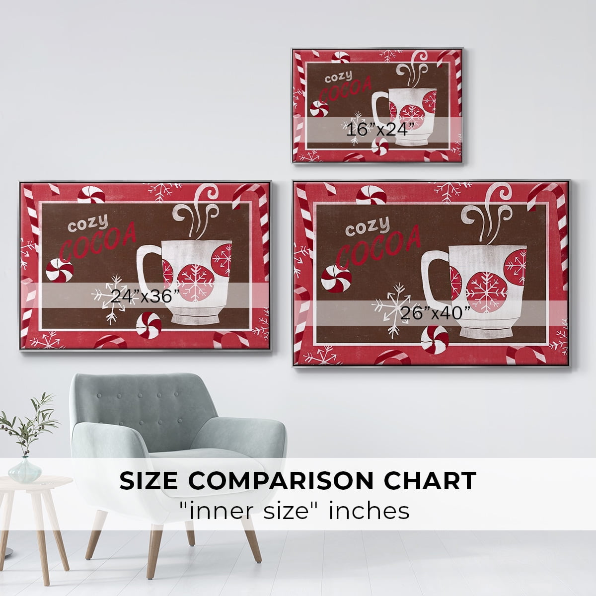 Cozy Cocoa Christmas Collection A - Framed Gallery Wrapped Holiday Canvas - 17 x 25 - Silver Frame