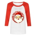 thumbnail image 4 of Fall Fashion Must Haves Women's Christmas Santa Graphic Raglan Sleeve Three Quarter Sleeve Round Neck Top Tees Tshirts Women Fall Clothes, 4 of 4