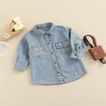 thumbnail image 3 of Spring Kids Girls Denim Dress Lapel Solid Color Long Sleeves Dress Pockets Button Autumn Clothes, 3 of 8