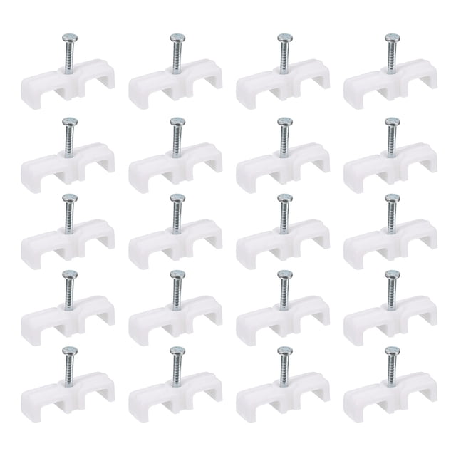Unique Bargains Cable Clips with Steel Nail, 100Pcs 9mm/0.35' Plastic Cable Wire Clips, Ethernet Cable Clips Nail in Cable Clips, White