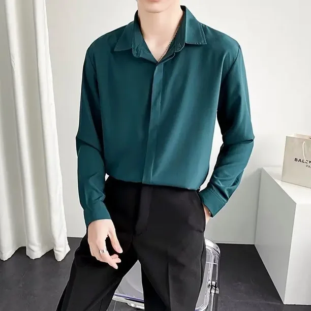 Camisas para hombre de negocios verde liso con mangas Camisa para hombre XXL con botones Cosas baratas Tops originales vintage Ropa de marca Bodega Aurrera en linea