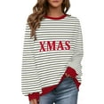 thumbnail image 2 of Aobny Long Sleeve Sweatshirt Army Green Striped Crew Neck Xmas Hoodie Pullover Women Women Clothes,S, 2 of 9