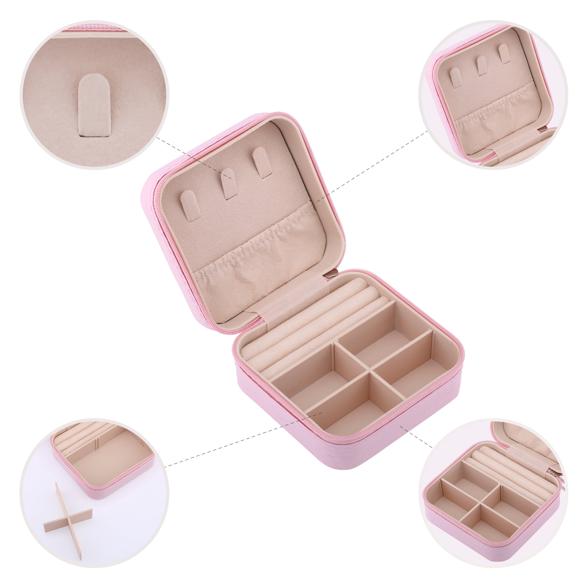 Unique Bargains Mini Jewelry Box for Women PU Leather Organizer with Zipper Pink