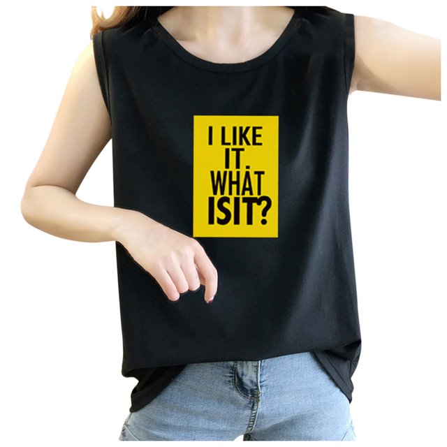 Gibobby Tocando fondo Casual Nueva sin mangas Verano Letras sueltas Mujeres Chaleco Impreso Blusa de mujer(Negro,XG)