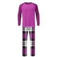 thumbnail image 5 of Mens 2 Piece Pajamas Set Comfy Loungewear Pjs Sleepwear Long Sleeve Crew Neck Top and Wide Leg Bottom Plaid Pants (L, Hot Pink A), 5 of 7