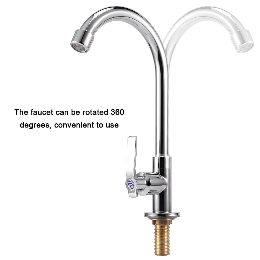 YAHHU Zinc Alloy Kitchen Sink Water Faucet G1/2in Gooseneck Tap Silver 12.4 inches / 31.5 cm