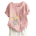 thumbnail image 5 of Camiseta Casual de Manga Corta con Botón de Cuello Redondo de las Mujeres, Tops Cortos para las Mujeres, 5 of 5