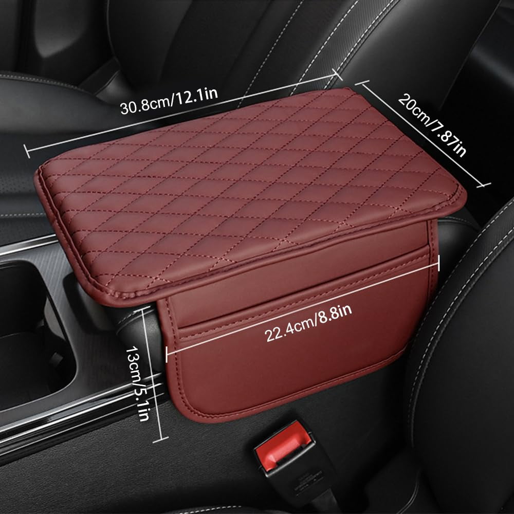 Upgraded Car Center Console Cover, Leather Armrest Cushion Pad with 2 Storage Bags, Microfiber Soft Waterproof Seat Box Cover Protector, Cars Interior Decor Accessories Fit for Most Vehicles