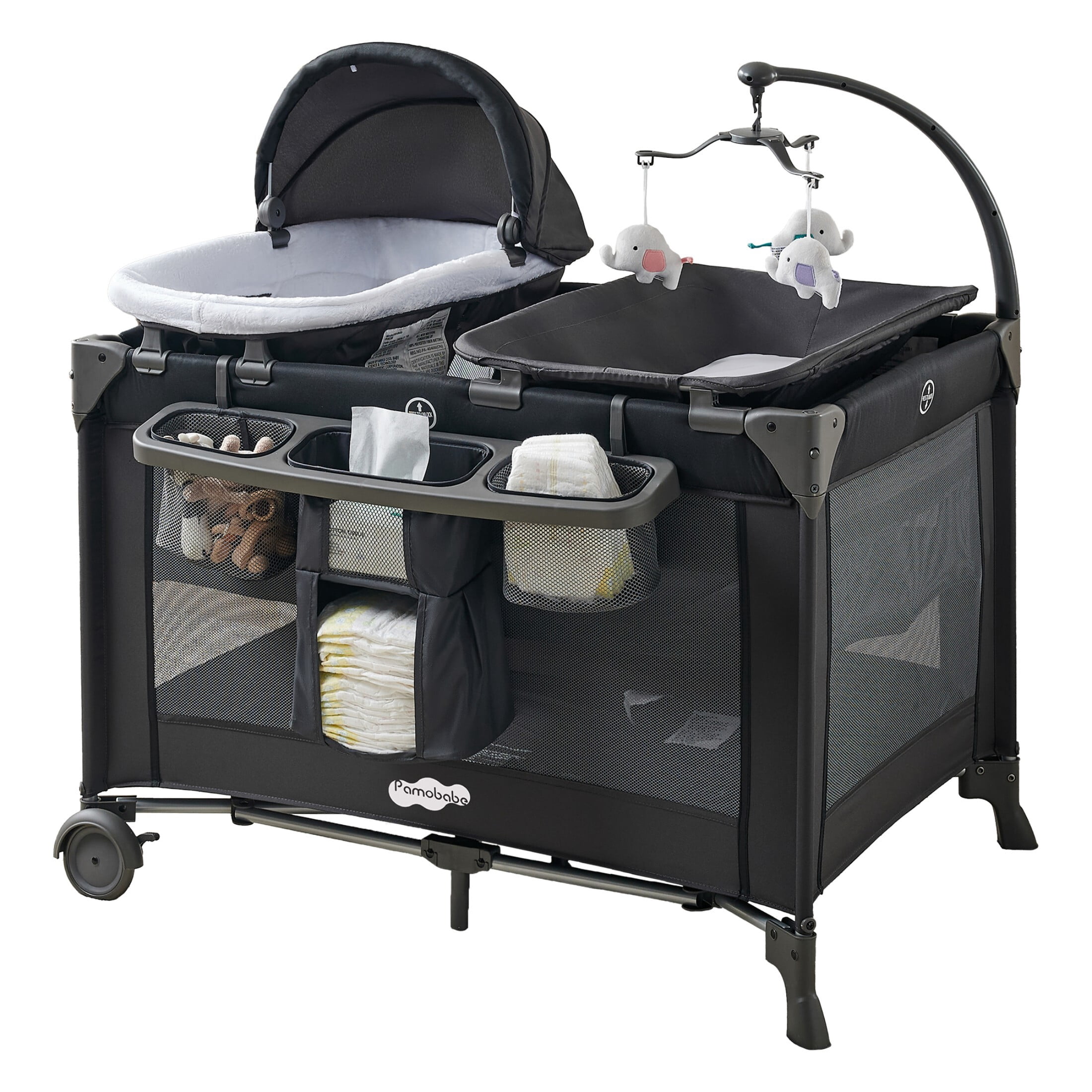 Baby Trend Nursery Center Playard with Toy Mobile, Tanzania Grey -  Walmart.com